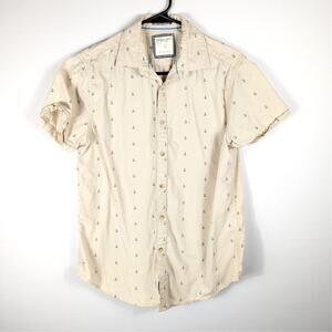 Denim & Flower Ricky Singh Shirt S Beige Anchor Print Cotton Short Sleeve Mens